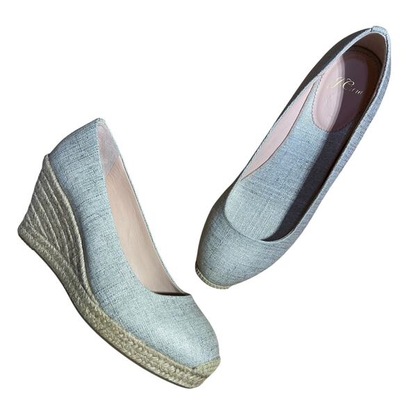 J Crew Espadrille Wedges 8.5 Metallic Canvas Slip On Shoe - Picture 4 of 15